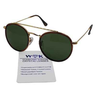 Pro Care Excellent Quality® Turtle WK Ambachtelijk geslepen lens van natuur Kristal - UV400 legering - Zonnebril Heren Dames - Zonnebrillen - Goud Metalen Frame - Lens Groen