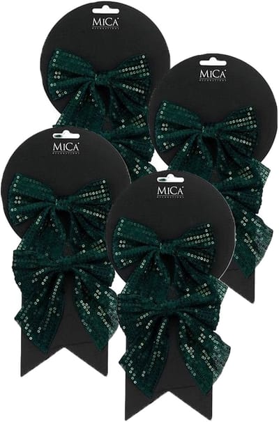 Mica Decorations Kerst ornamenten strikken - 8x st - groen met glitter - 12 x 13 cm - kerstboomstrikjes