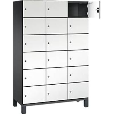 C+P Cambio lockerkast, 3 vakken, 18 vakken, op poten, B 1200 x D 525 x H 1980 mm, zwart-grijs/wit