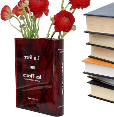 Boekenvaas Acryl - Decoratieve Vaas Transparant - Bloemstukken Maken - Onbreekbaar Materiaal - 20 x 15 x 4 cm - Blauw