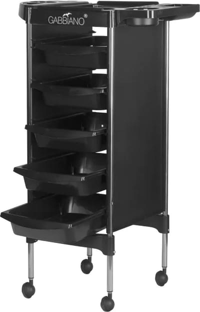 Gabbiano Kappersassistent FX11-5 – Professionele Kapperswagen - 5 Trays - Föhnhouder – Op Wielen – Zwart