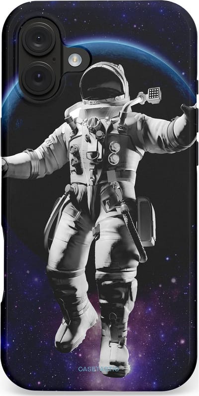 Casetastic hoesje geschikt voor Apple iPhone 16 Plus - MagSafe - Dubbellaagse bescherming - Zweven tussen ruimte en tijd - Fashion Case - Donkerblauw Zwart Grijs