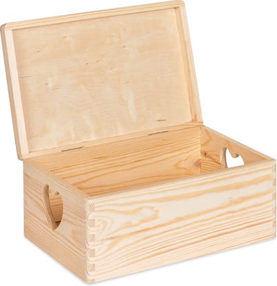 Haudt® Houten kistje EVA Mini met klepdeksel - hartvormige handvatten - 29,5 x 19,5 x 13 cm - vurenhout