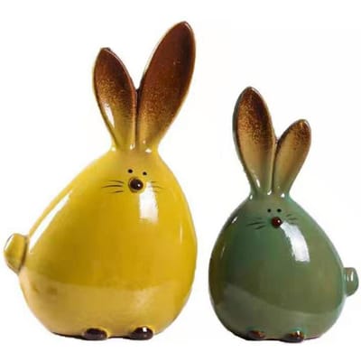 Keramische Konijn Beeldjes Paas Lang Oor Konijntje Ornament Bureau Dier Pop Huis Kantoor Kamer yellow