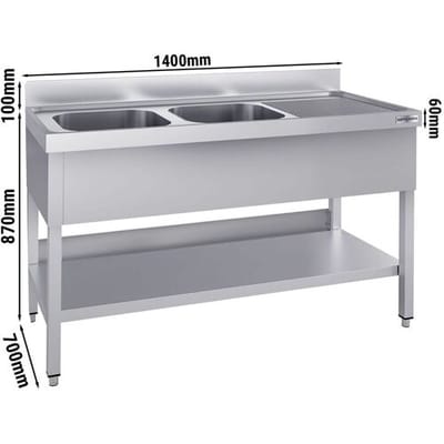 GGM Gastro Spültisch ECO - 1400x700mm - mit Grundboden - mit 2 Becken links Zilver