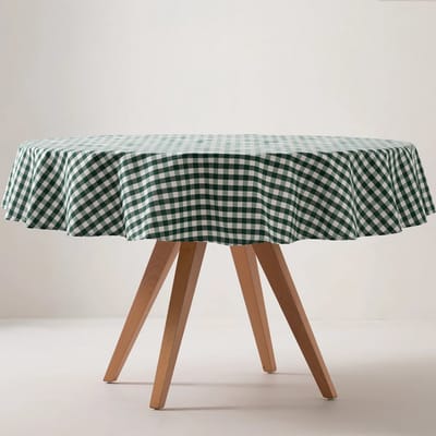 GAMUSI VICHY Rond Tafelkleed - Vlekwerend - Katoen Look - Ruitjes - 160 x 160 cm - Groen- OEKO-TEX