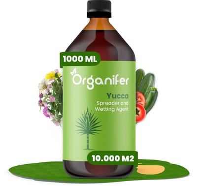 Yucca Uitvloeier - Wetting Agent - (1L, 10.000m2) - Vloeibare Meststof - Optimaliseert Vochtbehoud Planten - Bodemverbeteraar - Grondverbeteraar - Voor Droogte en Hitte - Waterefficiëntie en Droogteresistentie - Organifer