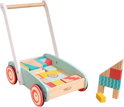 Houten Loopstoel met Blokken voor Baby's (12m+) - Duurzaam Activiteitsspeelgoed
