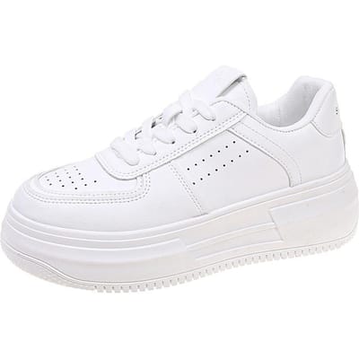 Lente en Herfst Koreaanse Versie van Zacht Leer Kleine Witte Schoenen Dames Dikke Zool Muffin Mode Dames Witte Casual Sportschoenen 40