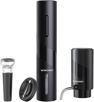 Elektrische kurkentrekker 4-in-1 set oplaadbaar wijnbeluchter foliesnijder vacuum wijnstop zwart giften wijnliefhebbers.