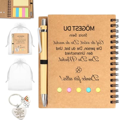 Afscheidsgeschenk voor Collega's, Bedankje voor Medewerkers, Stationery Set met Notitieboek, Pen en Sleutelhanger in Netpouch voor Verjaardagsfeest of Afstuderen