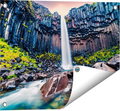 Gards Tuinposter Waterval in IJsland - 50x40 cm - Tuindoek - Tuindecoratie - Wanddecoratie buiten - Tuinschilderij