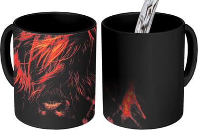 Magische Mok - Foto op Warmte Mokken - Koffiemok - Schotse hooglander - Koe - Hoorns - Portret - Dieren - Magic Mok - Beker - 350 ML - Theemok