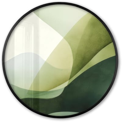 Poster in lijst Rond - Fotolijst 60x60 cm - Posters - Golven - Abstract - Lichtgroen - Sierlijk - Ronde posterlijst zwart - Decoratie - Wanddecoratie woonkamer - Muurdecoratie slaapkamer