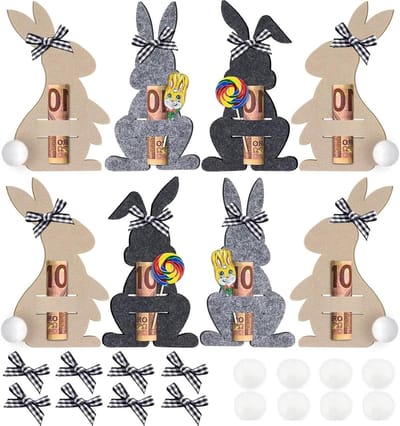 Creatieve Paas Geld Cadeauset met 8 Stuks, Schattige Paashaas Gelddoos en Geldhoezen van Vilt voor het Inpakken van Paasgeschenken en Decoraties