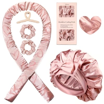 Livano Zijden Slaapmuts - Satijnen Nachtmuts - Silk Bonnet - Sleep Cap - Haarverzorging - Satin - Verstelbaar - Voor Zacht & Stralend Haar - 5-Delige Set - Glanzend Roze