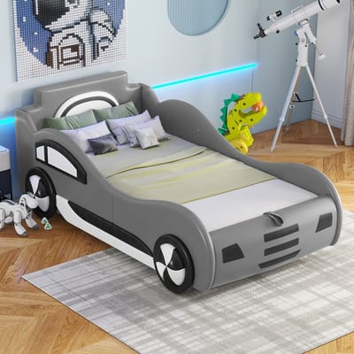 Sweiko Kinderbed 90 x 200 cm, Model auto bed, opbergbed, Grijs