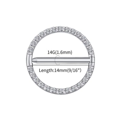 Tepelpiercing titanium cirkel met steentjes rondom 1.6x14 - zilver - LMPiercings