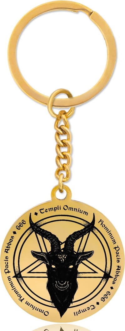 Baphomet Sleutelhanger Goudkleurig - Spirituele Talisman - Roestvrij Staal / Stainless Steel - Duivel Symbool - Pax Amare