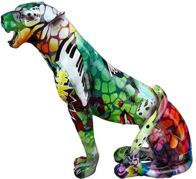 Cheetah street art groen 20 cm hoog - figuur - beeldje - interieur - voor binnen - kleurrijk - decoratie - stuk - kunststof - origineel - cadeau - geschenk - gift - verjaardag - Kerst - Nieuwjaar - Pasen - Valentijn
