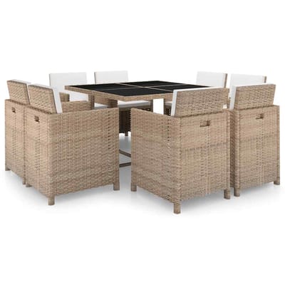 vidaXL - 9-delige - Tuinset - met - kussens - poly - rattan - beige