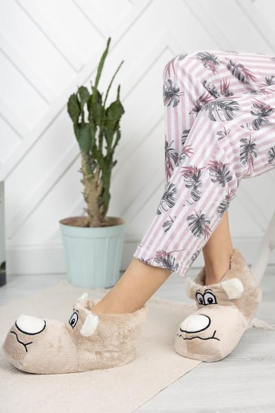 Unisex - Pluche - Huisschoenen - Huislaarzen - Maat 38 - Beige