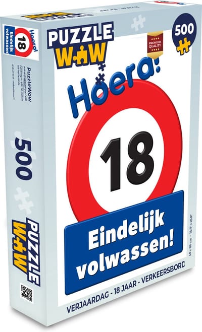 Puzzel Verjaardag - 18 Jaar - Verkeersbord - Legpuzzel - Puzzel 500 stukjes