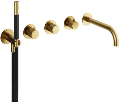 Hotbath Cobber X Afbouwdeel Badthermostaatmet Uitloop incl. Handdouche en Doucheslang - Geborsteld Messing PVD