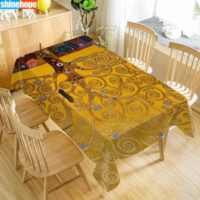 Custom De Kus Gustav Klimt Tafelkleed Feest Waterdichte Oxford Stof Rechthoekig Tafelkleed Huisfeest Tafelkleed 70x120cm