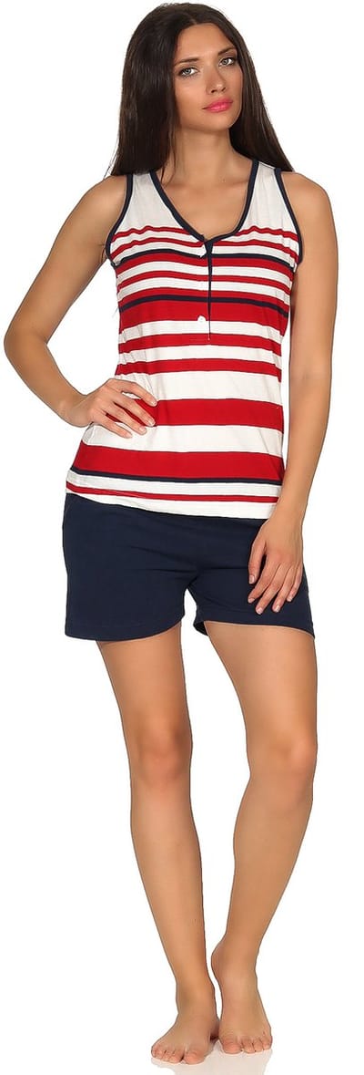 Maritiem oksel shirt korte pyjama met korte mouwen in gestreepte look en met knoopsluiting