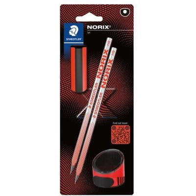 Potlood Staedtler Norix HB zwart-koraal blister à 2 stuks