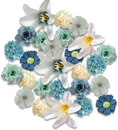 Dailygoods - 40 stuks kunstbloemen voor decoraties, kunstmadeliefjes, kunstrozen voor decoratie, kunstbloemen, zijden bloemen, realistische kunstmatige hortensia's voor bruiloften (blauw)