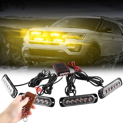 4 Stuks Amber LED Stroboscoop Verlichting 12V/24V Auto Noodwaarschuwing Knipperlichten met Afstandsbediening