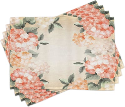 New Bed Bloemmotief Bloeiende hortensiabloemen Set van 4 Placemat voor Eettafel, Wasbare Stof met Antislip Achterkant