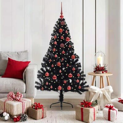 vidaXL - Kunststof - Voorverlichte - Kerstboom - met - 150 - LED - Zwart - 150 - cm - PVC