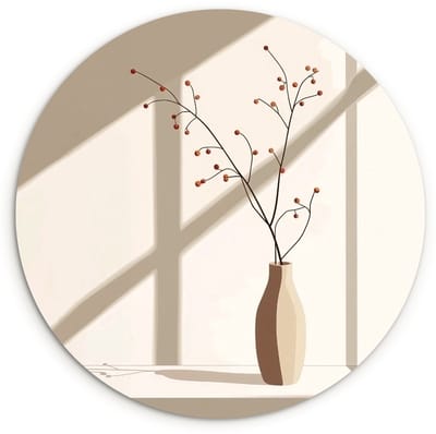 WallCircle® Wandcirkel 120x120 cm - Muurcirkel Vaas - Takken - Bessen - Minimalistisch - Muurdecoratie woonkamer - Wanddecoratie slaapkamer - Kamer decoratie accessoires - Ronde schilderijen XXL