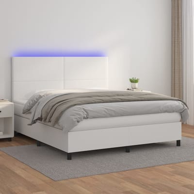 vidaXL - Boxspring - met - matras - en - LED - kunstleer - wit - 160x200 - cm