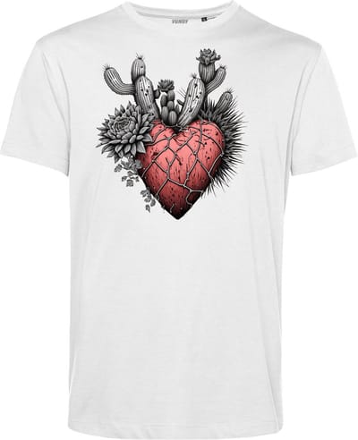 T-shirt Cactus Heart | Valentijn cadeautje voor hem | Valentijn | Valentijnsdag voor mannen | Wit | maat XS