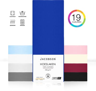 Jacobson PREMIUM - Jersey Hoeslaken - 90x200cm - 100% Katoen - tot 25cm matrasdikte - Koningsblauw