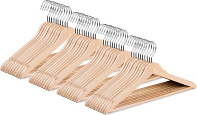 Wicotex-Kledinghanger – SET 40 stuks - houten-kleerhanger, met rok inkepingen en broekspijpen, draaibare haak, Dames en heren kleding - HOUT