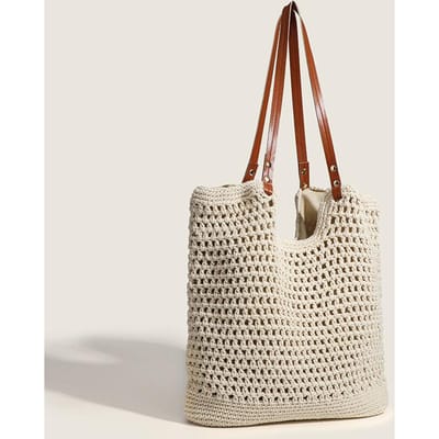 Strandvakantie Weven Tote Bag Dames Zomer Grote Capaciteit Schoudertas Onderarmtas beige