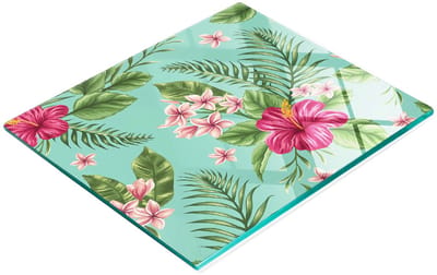 Decoratieve glazen snij- en serveerplank met Hawaïaanse bloemen, 60x52 cm