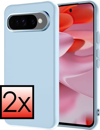 Hoesje - 2 Stuks - Geschikt voor Google Pixel 9 Pro - Sterk & Shockproof - Case Siliconen - Back Cover - Telefoon Hoes - Lichtblauw