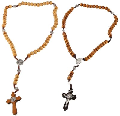 Dailygoods- Rozenkrans Houten Kralen - 2 Stuks - Kralenketting - Gebedskralen - Geschikt voor Mannen/Vrouwen - 44 cm Lengte - Gebedsketting