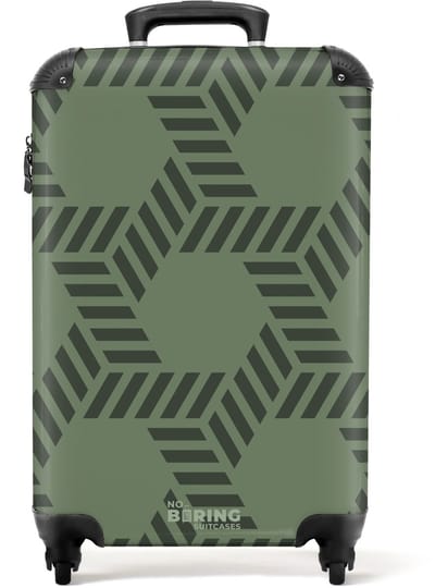 NoBoringSuitcases.com - Koffer - Olijfgroene achtergrond met donkergroen patroon - Past binnen 55x40x20 cm en 55x35x25 cm - Trolley handbagage - Valiezen met wieltjes volwassenen - Reiskoffer op wielen - Rolkoffer lichtgewicht
