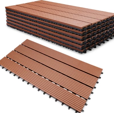 Terrastegels 60x30cm 6 stuks 1m² WPC Tegels Balkon Terras of Vlonder Snelle Montage Vlondertegel Tuintegels Terrasplanken Balkon vloer Kliktegels Buiten tegels Geelbruin