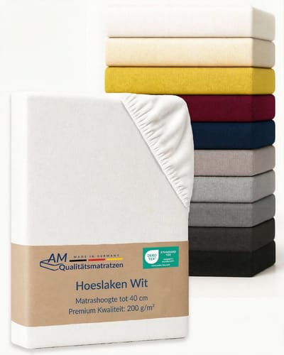 AM Qualitätsmatratzen Premium hoeslaken 80 x 200 cm boxspringbed (200gsm) in Wit - Made in Germany - OEKO TEX gecertificeerd topper hoeslaken - Jersey hoeslaken - Fitted Sheets