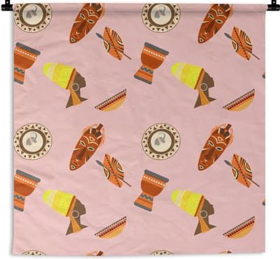 Wandkleed - Wanddoek - Afrika - Djembé - Patronen - Afrikaanse maskers - 180x180 cm - Wandtapijt