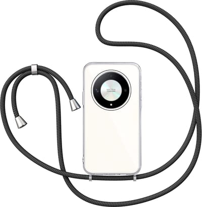 Hoesje met Koord geschikt voor Honor Magic 6 Lite - Back Cover Siliconen Case Transparant Hoes Zwart