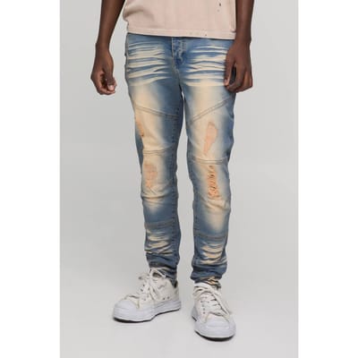 Skinny Stretch Zwaar Gebleekte Gescheurde Jeans | Bleach Wash | Size 30R
